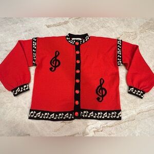 🎶 Ultra Rare Vintage Sally’s Own Musical Apple Button Cardigan Sweater